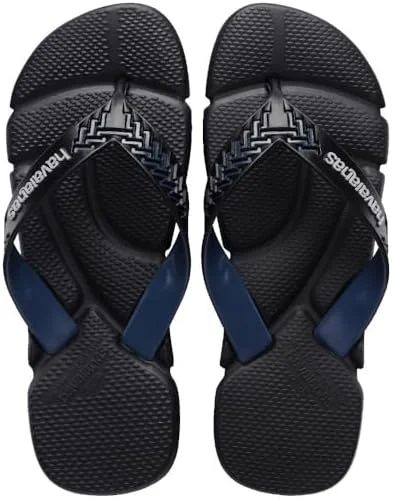 Havaianas Chinelos Power 2.0, Preto e Azul Indigo, Design Texturizado