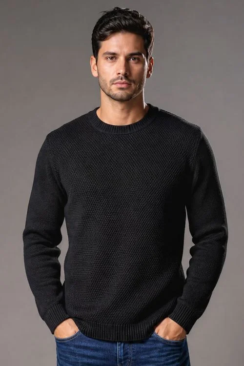 Tricot Masculino Gola Redonda Polo Wear Preto