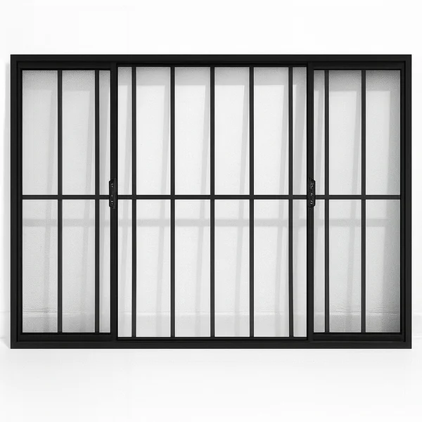 Vitrô 4 Folhas De Correr Aluminio Preto Com Grade 1,00x1,00