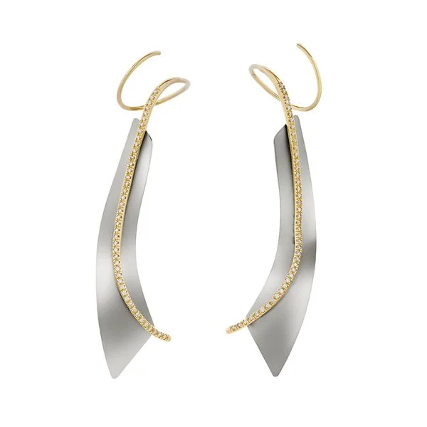 Brincos de aço e ouro amarelo 18K com diamantes - Espiral - Coleção HStern + Iole de Freitas