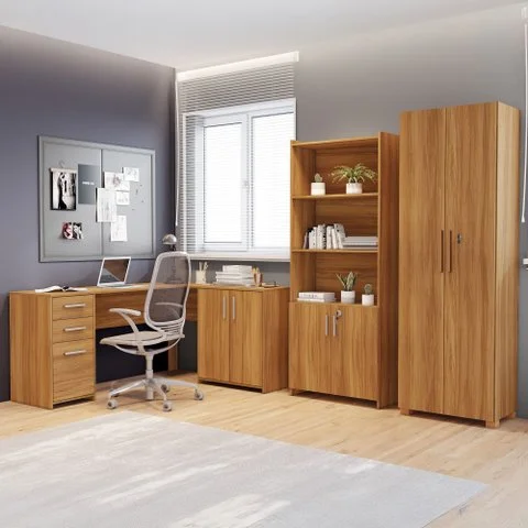 Conjunto 3 Peças 1 Mesa em L 2 Gavetas 3 Portas 2 Armários Espresso Móveis Freijó Marrom