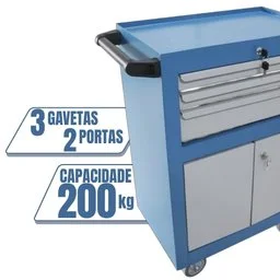 Carrinho para Ferramentas Fechado 3 Gavetas 2 Portas Azul e Cinza ORK-CAR070