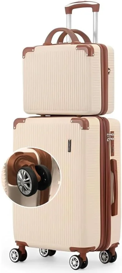 Mala de Bordo 10kg com Frasqueira Bagagem de Mão Expansivel Aprovada ANAC com 4 Rodas duplas 360° Cadeado AntiFurto TSA Mala de Viagem Alça Lateral com Divisória, Leve Resistente Bege