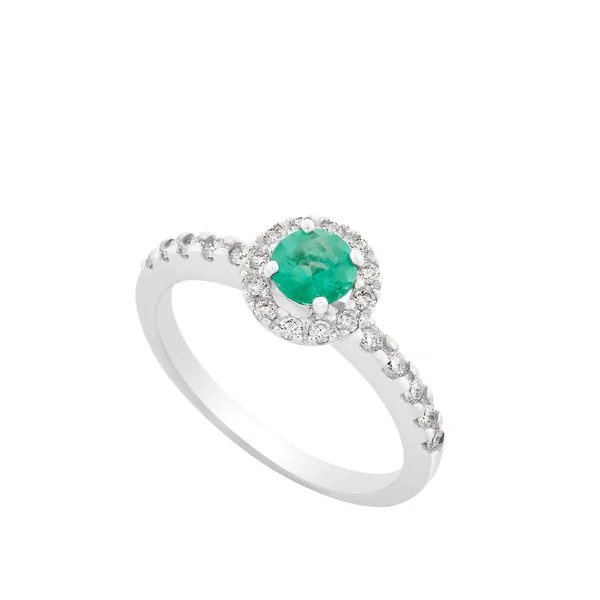 Anel de ouro branco 18K com esmeralda e diamantes