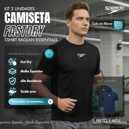 Kit 2 Camisetas Dry Fit Academia Esportiva Masculina Speedo