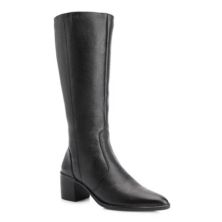 Bota - Preto Cano Alto Salto Baixo Couro Bico Redondo