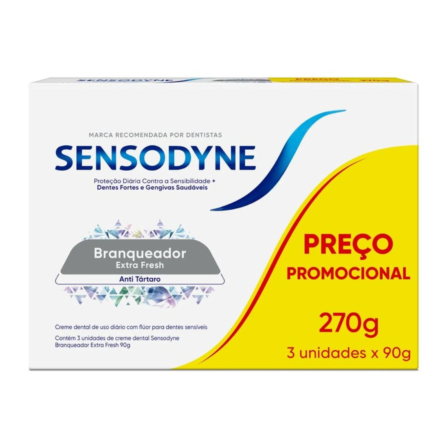 Creme Dental Branqueador Extra Fresh Sensodyne 3 Unidades 90g cada