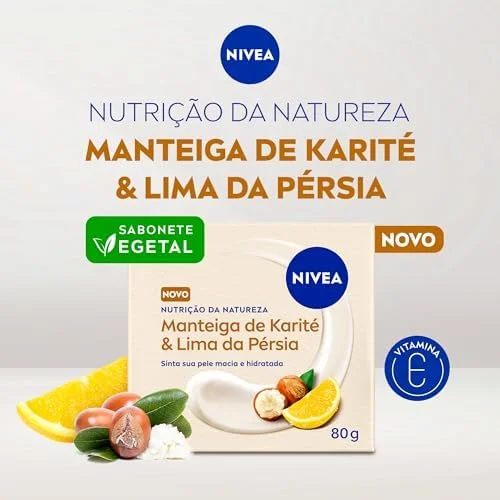 NIVEA Sabonete Vegetal Nutrição Da Natureza Manteiga De Karité & Lima Da Pérsia 80g (6 un.), Limpeza Delicada, Banho, Pele Macia e Hidratada, Fórmula Natural