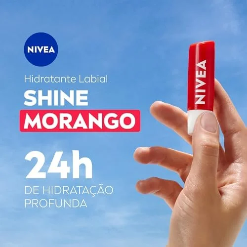 NIVEA Hidratante Labial Morango Shine 4,8g - Cuidado intensivo para seus lábios, hidratação prolongada, delicioso aroma de morango, pigmentos brilhantes e cor delicada