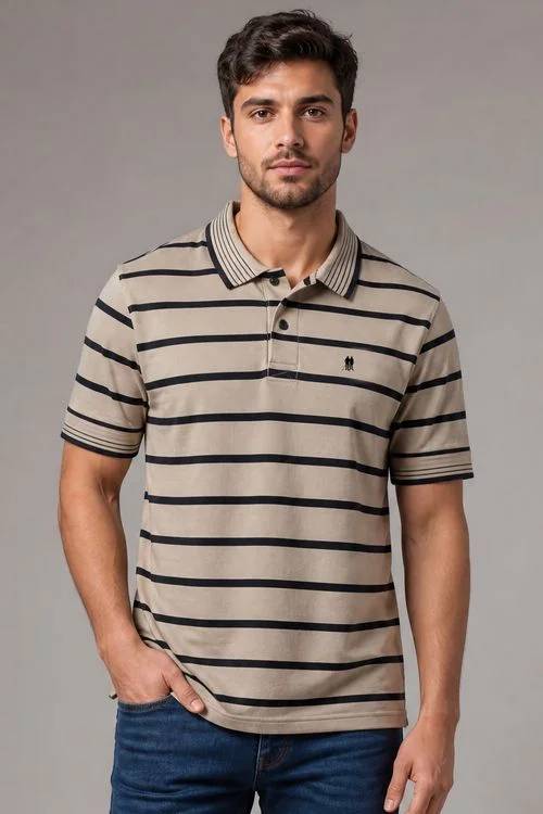 Polo Piquet Listrada Canelada Polo Wear Bege Médio