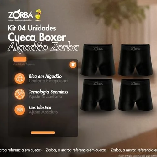 Kit 4 Cuecas Boxer Zorba Algodão Sem Costura Toque Fresco Max Fresh Masculina