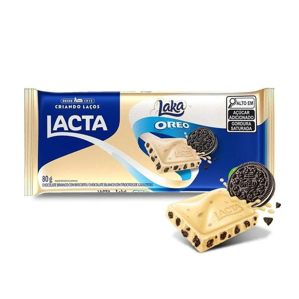 Chocolate Lacta Laka Oreo Branco 80g Barra Crocante Chocolate Branco Laka Oreo 80g
