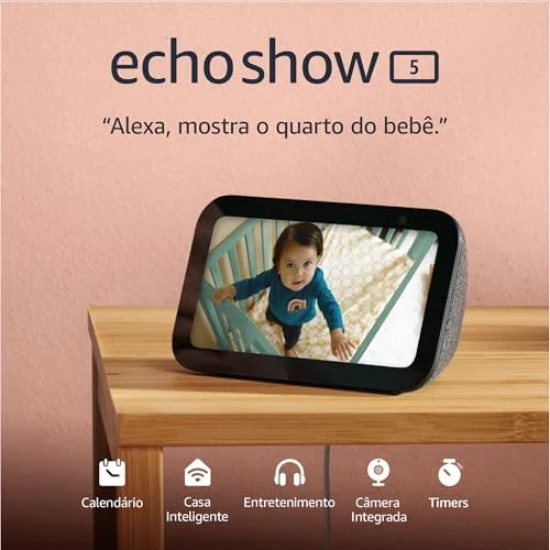 Echo Show 5 (Geração mais recente) | Smart display com Alexa, graves 2x mais potentes e som mais nítido | Cor Preta, com Acesso Antecipado à Alexa+