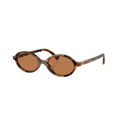 Óculos de Sol Feminino Miu Miu Oval MU 04ZS Cor Tartaruga Clara - MIU-MIU