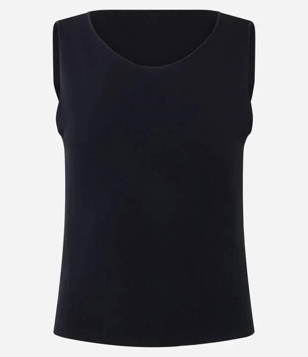Blusa Ponto Roma sem Manga com Recortes Frontais