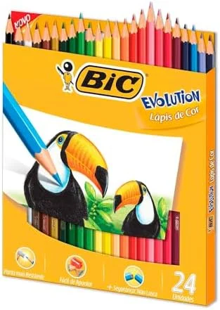 BIC, Lápis de Cor Sextavado, Evolution, 24 Cores
