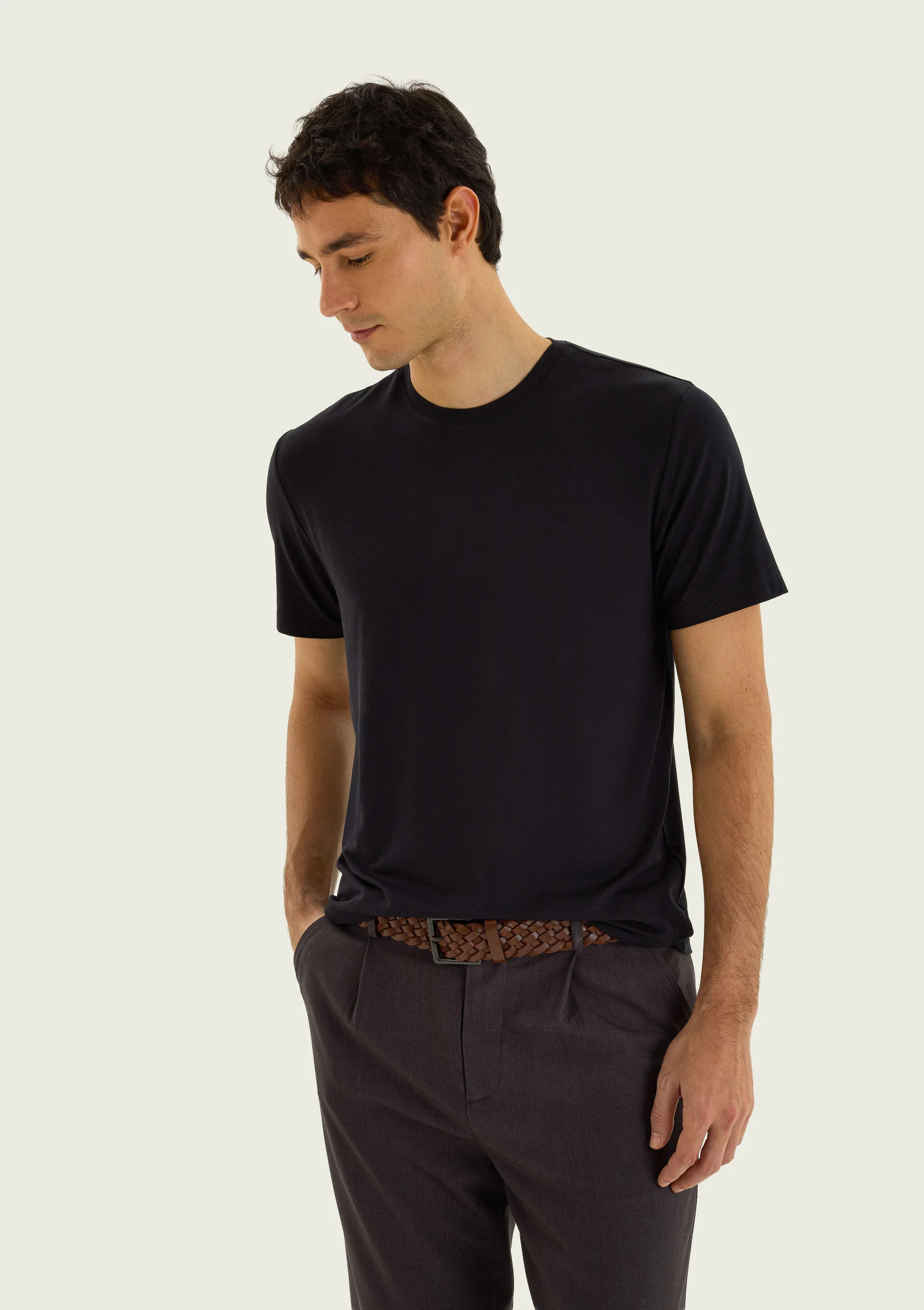Camiseta Masculina Slim Em Malha Tech - Preto