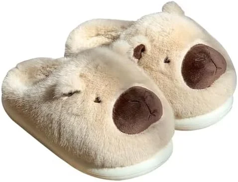 BEMMY Pantufas Felpudas e Aconchegantes para Masculino e Feminino, Pantufas Fofas, Quentinhas e Antiderrapantes com Estampa de Capivara.