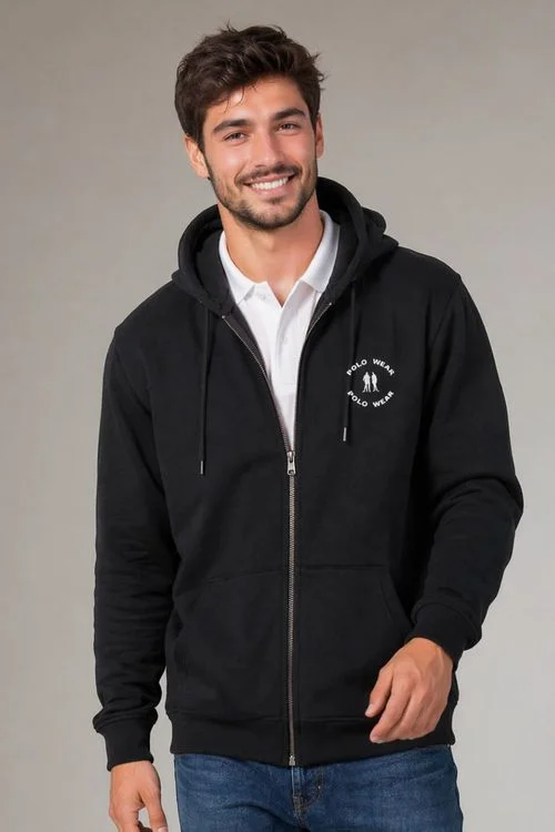 Blusa Moletom Com Zíper Flanelado Polo Wear Preto