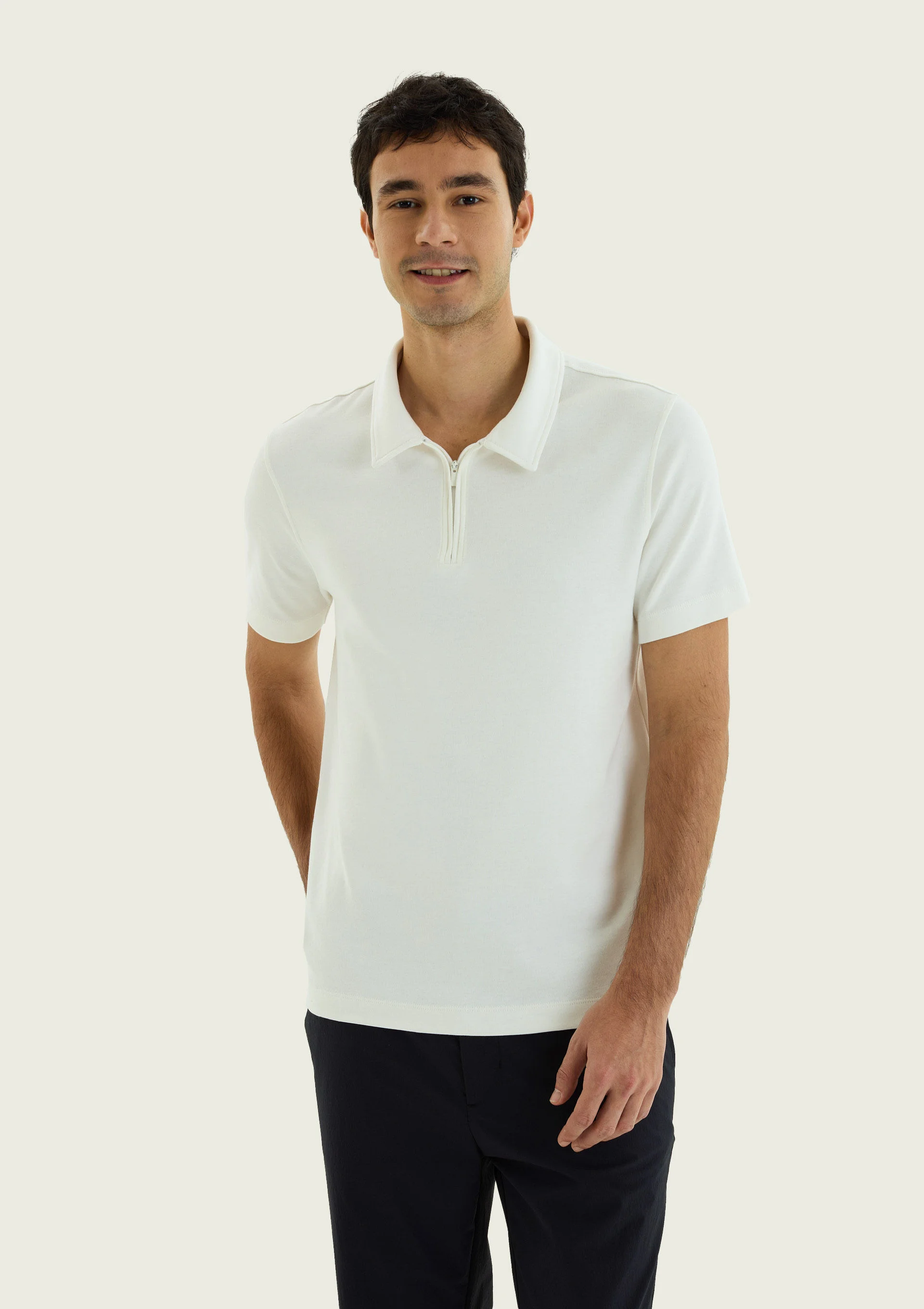 Camisa Polo Masculina Em Malha Tech - Off white
