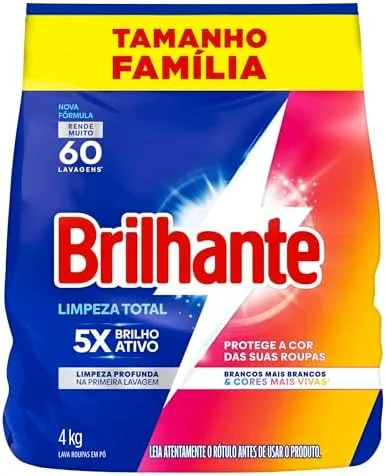 Brilhante Lava-Roupas Em Pó Roupas Brancas E Coloridas Limpeza Total Pacote Tamanho Família 4 Kg (Pacote De 1)