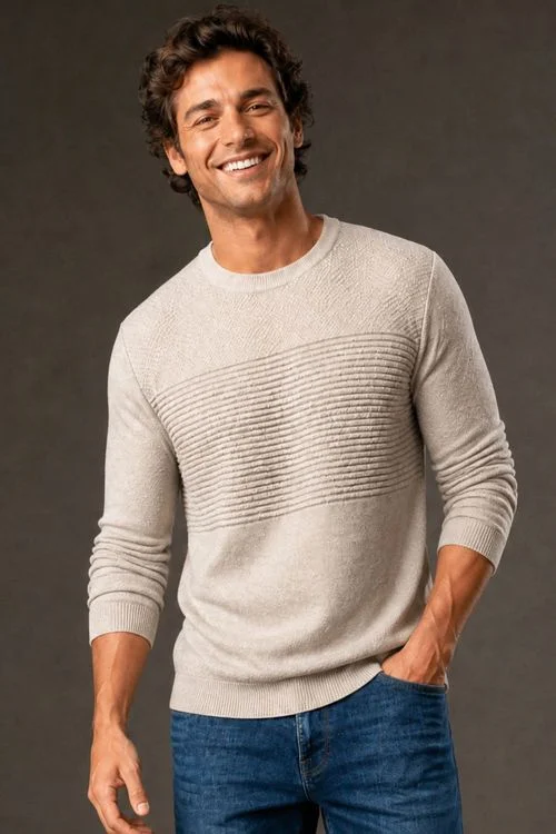 Tricot Masculino Detalhe Frizzo Polo Wear Bege Claro