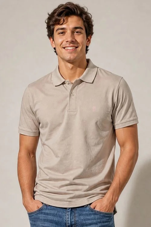 Polo Piquet Lisa Com Botão Polo Wear Bege Claro