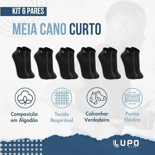 Kit C/6 Pares Meias Lupo Cano Curto Algodão