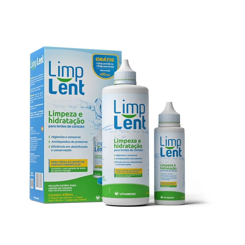 Solução Para Lentes Vitamedic Limp Lent 350ml + Solução Para Lentes 120ml E Estojo Para Lentes