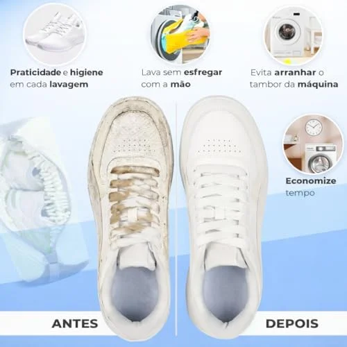 Bolsa para Lavar Tênis Sapatos Premium Máquina Malha Chenille Protetora Reutilizável com Zíper