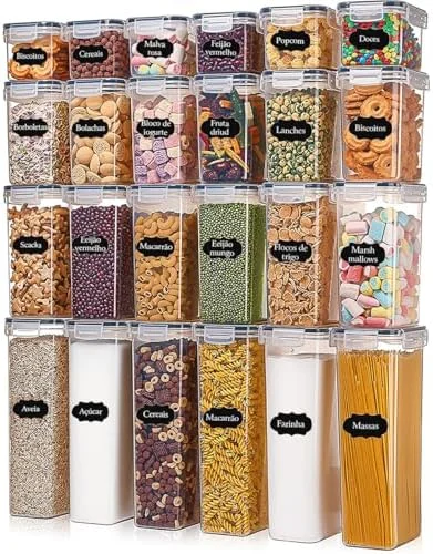 Potes Tampa Hermético Porta Alimentos Mantimentos Armário Cozinha (Kit 24)
