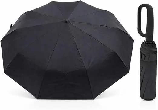 Guarda-Chuva Premium Botão Automático Abre e Fecha Varetas Reforçadas Proteção Solar UV Blackout Resistente ao Vento Compacto Dobrável Sombrinha Portátil Mochila Bolsa Mala Fivela de Anel