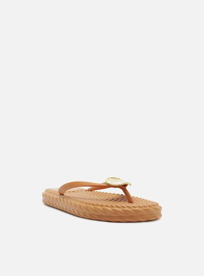 Chinelo de Dedo Marrom Flatform Metais Brizza