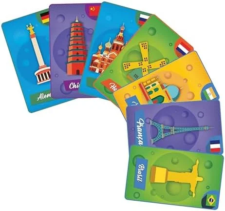 Pais & Filhos | Jogo de Cartas Rouba Monte Volta ao Mundo | Jogo Educativo Infantil, Diversão em Família, Estimula Raciocínio, +4 Anos, 2 a 4 Jogadores
