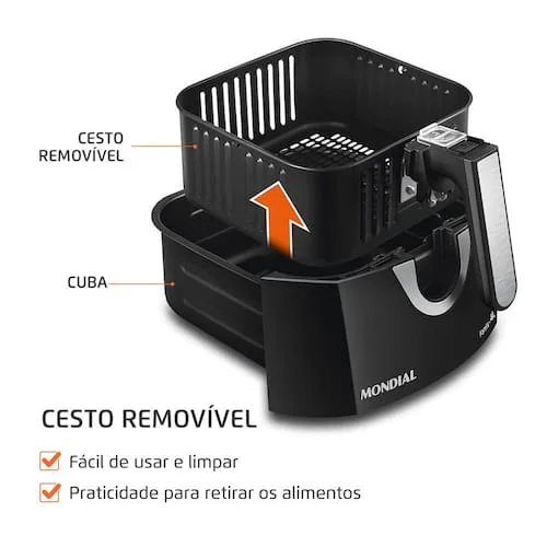 Fritadeira Elétrica Sem Óleo Air Fryer Mondial AFN40BI Family Inox 4L Preta/Inox - 110V