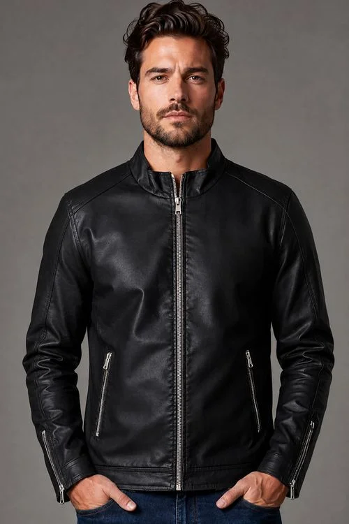 Jaqueta PU Masculina Gola Alta Polo Wear Preta