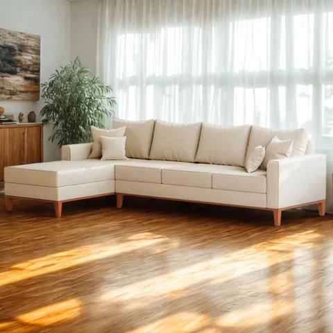 Sofá Living 4 Lugares Beny com Chaise Lado Esquerdo Linho Império Cru 184