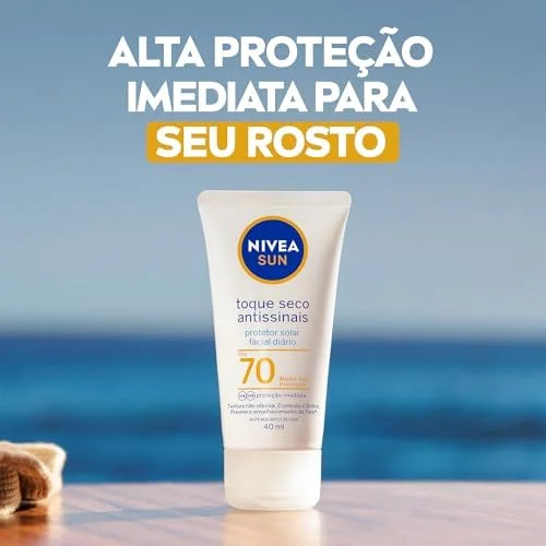 NIVEA SUN Protetor Solar Facial Toque Seco Antissinais FPS 70 40ml - Com muito alta proteção contra raios UVA/UVB, controla o brilho e previne o envelhecimento precoce
