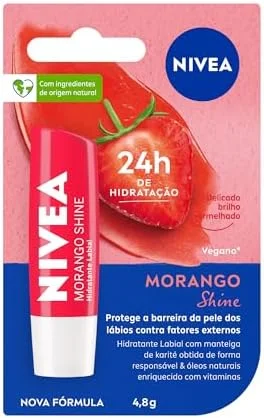 NIVEA Hidratante Labial Morango Shine 4,8g - Cuidado intensivo para seus lábios, hidratação prolongada, delicioso aroma de morango, pigmentos brilhantes e cor delicada