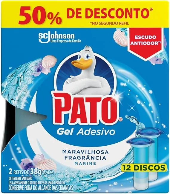 Pato Desodorizador Sanitário Gel Adesivo 2 Refis Marine, 12 Discos