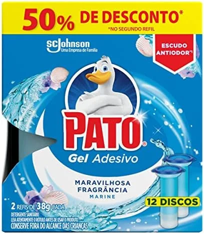 Pato Desodorizador Sanitário Gel Adesivo 2 Refis Marine, 12 Discos