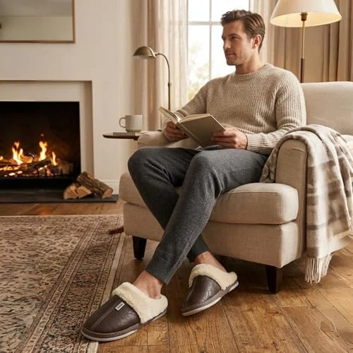 BEMMY Pantufas Masculinas, Chinelo de Algodão Impermeáveis, Macias e Felpudas, Antiderrapantes e Aconchegantes. (Recomendado Escolher 1 Tamanhos Maiores).