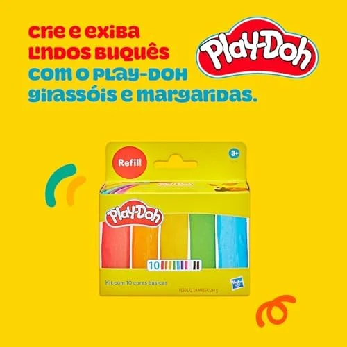 Play-Doh Kit com 10 cores básicas de massinha, refil, presente e lembrancinha de amigo secreto para crianças acima de 3 anos