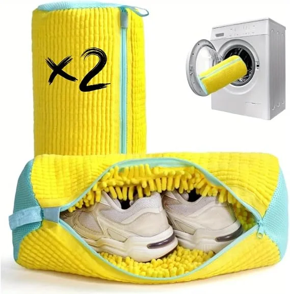 Kit 2 Sacos de Lavagem para Calçados, Par Protetor de Tênis para Máquina de Lavar, Macio, Lavagem 360 Graus, Tamanho Grande para Tênis e Sapatos Diversos