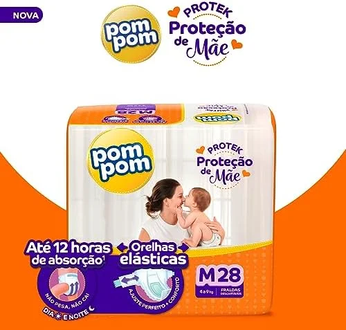 Fralda Pom Pom Protek Proteção de Mãe Jumbo M 28 Unidades