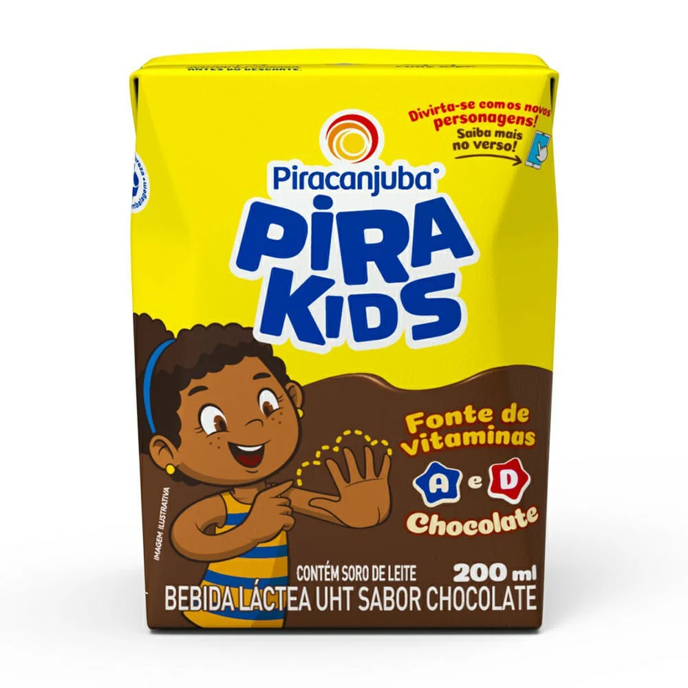 Bebida Láctea Piracanjuba Fonte de Vitaminas Pira Kids Zero Lactose Chocolate 200ml