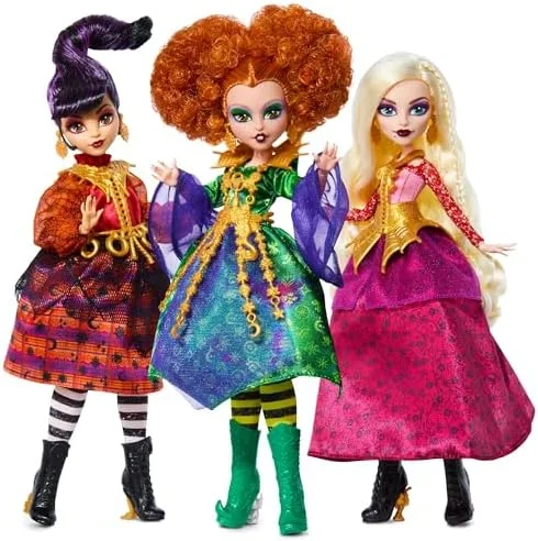 Monster High Skullector Hocus Pocus Dolls – Winifred, Mary, Sarah, and Binx Collectible Set with Articulated Figures, Witchy Dresses, Accessories, and Display-Ready Packaging