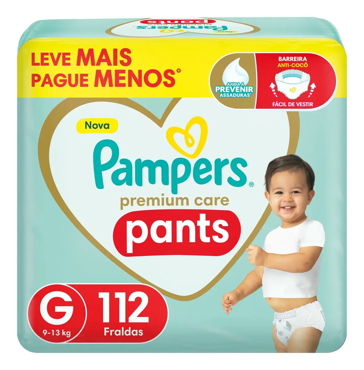 Fralda Pampers Premium Care Pants Tamanho G, Fácil de Vestir, 112 Unidades