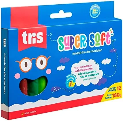Massa Modelar, Tris, Multicor, 1 pacote com 12 massas