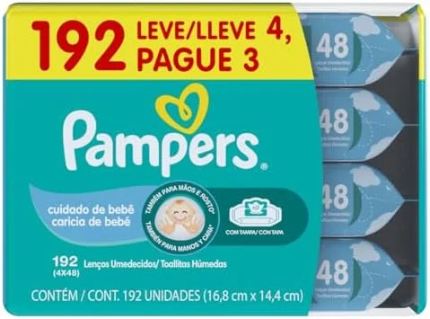 Lenços Umedecidos Pampers Cuidado de Bebê 192 Unidades